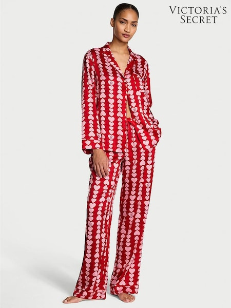 Victoria's Secret Red & Pink Hearts Satin Long Pyjamas Set (W98718) | €79