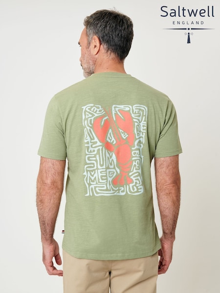 Saltwell Green Lobster Graphic Print Crew Neck T-Shirt (W98752) | R$ 195