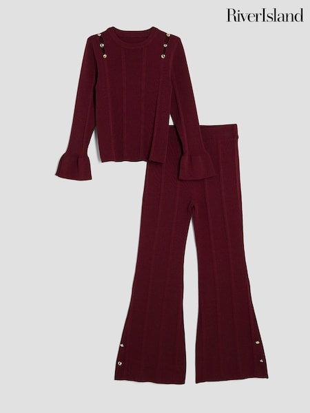 River Island Red Girls Button Detail Flare Top and Leggings Set (W98917) | €55
