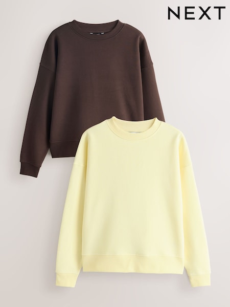 Chocolate Brown/Butter Yellow Supersoft Peached Essentials Crew Neck Seam Detail Sweatshirts 2 Pack (W98955) | AED151