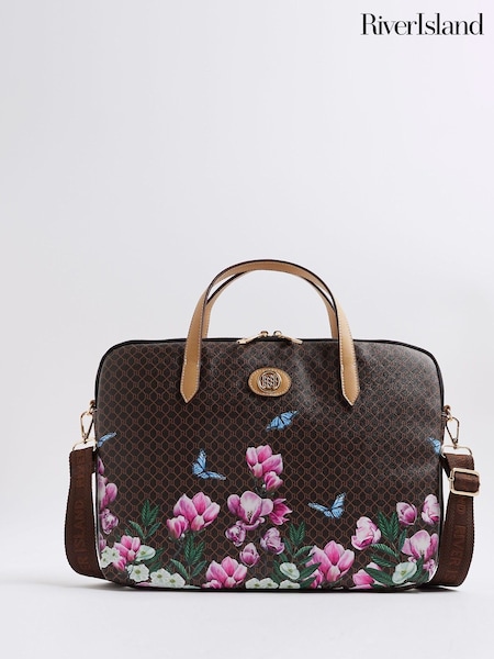 River Island Brown Floral Print Morgan Collaboration Laptop Bag (W98972) | €45
