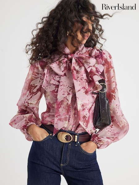 River Island Pink Premium Floral Print Shirt (W98973) | €76
