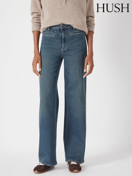 Hush Green blue denim Short Rowan Welt Pocket Flared Jeans (W99103) | €133