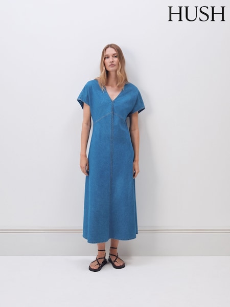 Hush Grace V-Neck Denim Dress (W99104) | R$ 1.185