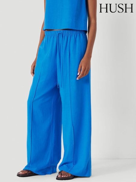 Hush Blue Linen Blend Petunia Wide Leg Trousers (W99111) | €127