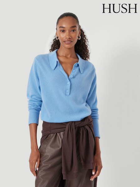 Azul - Hush Open Collar Cashmere Jumper (W99113) | R$ 1.580