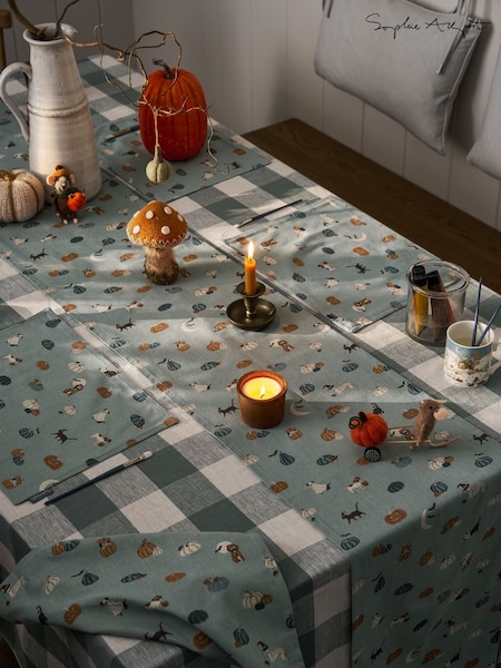 Sophie Allport Soft Teal Paws & Pumpkins Table Runner (W99175) | €48