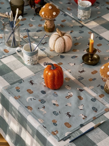 Sophie Allport Soft Teal Paws & Pumpkins Washable Placemats Set of 2 (W99179) | €33