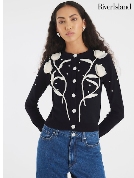 River Island Black 3D Flower Cardigan (W99269) | €61