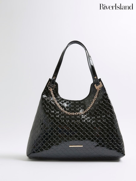 River Island Black Embossed Chain Detail Slouch Bag (W99273) | €58
