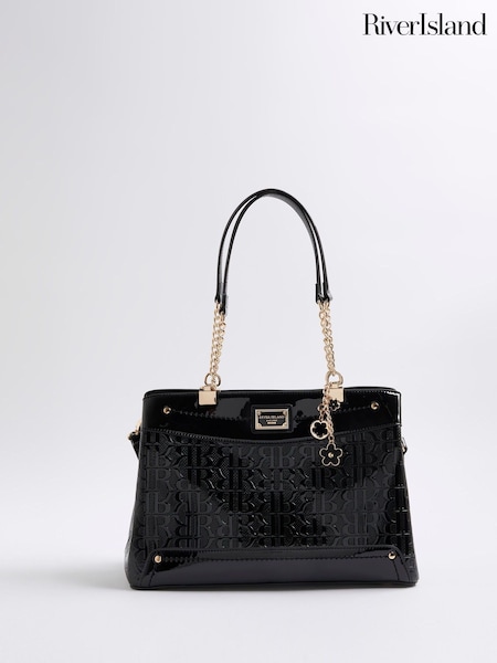 River Island Black Chain Handle Embossed Tote Bag (W99275) | €61