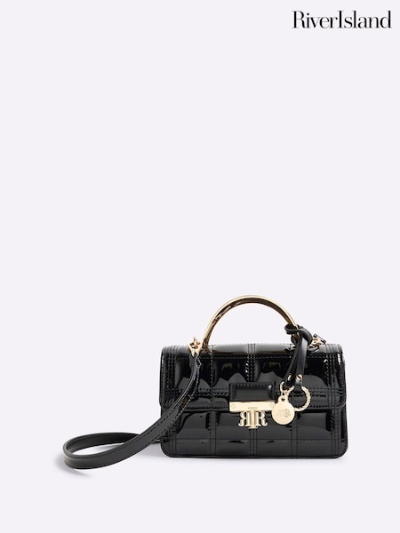 River Island Black Mini Metal Handle Quilted Tote Bag (W99276) | €45