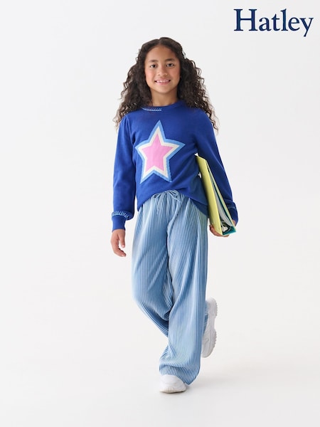 Hatley Blue Cornflower Blue Pleated Velour Relaxed Trousers (W99537) | 158 QAR