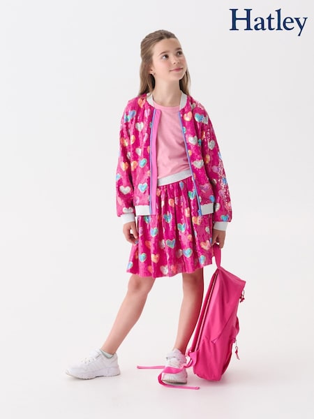 Hatley Pink Busted Hearts Sequin Bomber Jacket (W99549) | €82