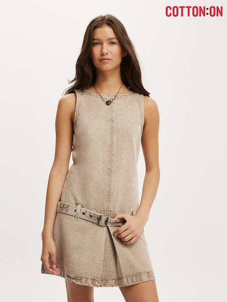 Cotton On Brown Mini Luisa Belted Denim Dress (W99563) | €58