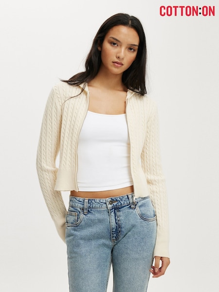 Cotton On Cream Everfine Double Zip-Up Hoodie (W99568) | R$ 245