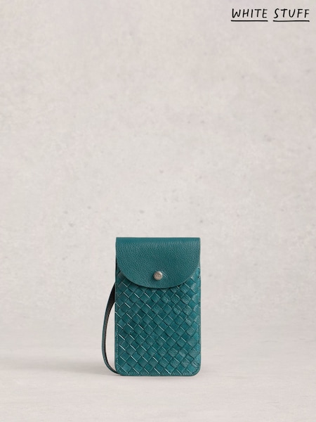 White Stuff Green Coco Weave Leather Phone Bag (W99650) | 225 QAR