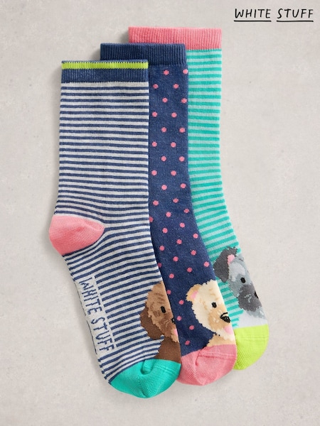 White Stuff Blue Dog Pals Ankle Socks 3 Pack (W99653) | €18.50