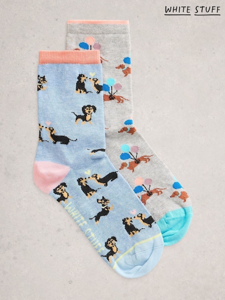 White Stuff Blue 2 Pack Sausage Dog Ankle Socks (W99730) | €14