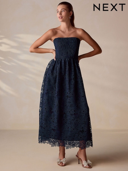 أزرق داكن أزرق - Lace Bandeau Midi Dress (W99791) | ‏589 ر.ق.