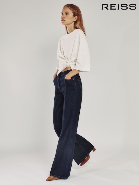 Reiss Indigo June Flared Seam-Detail Jeans (W99817) | R$ 1.480