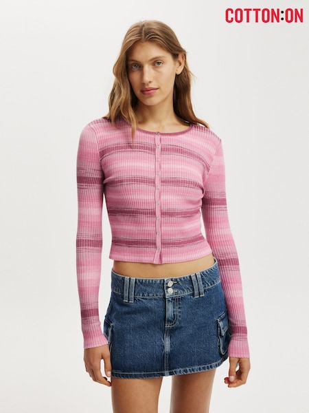 Cotton On Pink Everfine Rib Knit Cardigan (W99860) | AED175