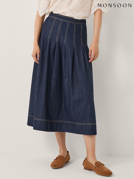 Monsoon Blue Darcie Pleated Denim Midi Skirt (W99910) | €98