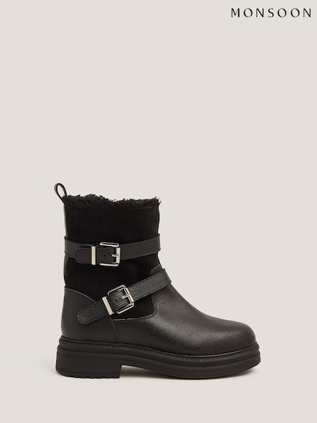 Monsoon Leya Shearling Leather Biker Boots (W99912) | R$ 880