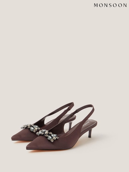 Monsoon Brown Kary Jewel Satin Slingback Sandals (W99915) | €83