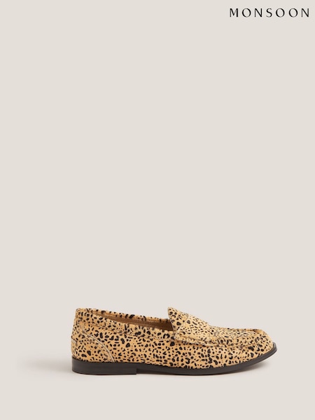Monsoon Brown Maya Leather Animal Print Loafers (W99921) | 322 QAR