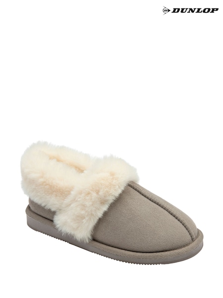 Dunlop Grey Faux Suede Collar Full Slippers (Y00092) | €28