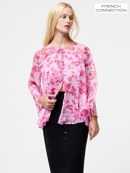 French Connection Pink Isla Hallie Crinkle Tie Blouse (Y00101) | €84