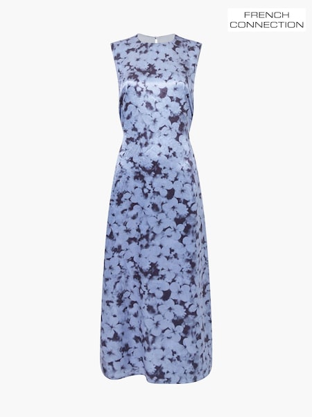 French Connection Blue Cassie Emile Crinkle Midi Dress (Y00104) | €126