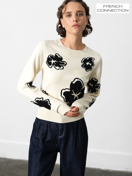 French Connection White Paislee Floral Print Jacquard Jumper (Y00114) | €114