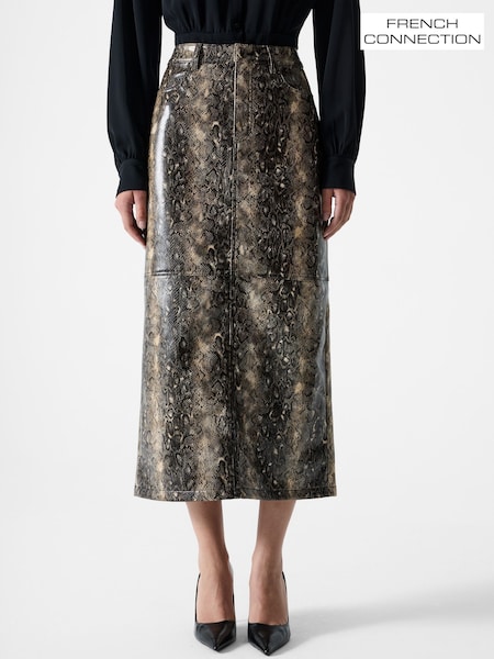 French Connection Animal Brandy Snakeskin Midi PU Skirt (Y00123) | AED518