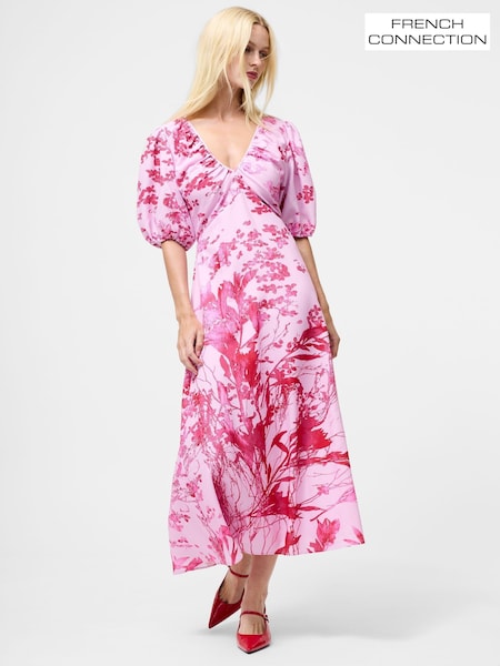 French Connection Pink Isla Odette Twist Neck Tea Dress (Y00175) | €154