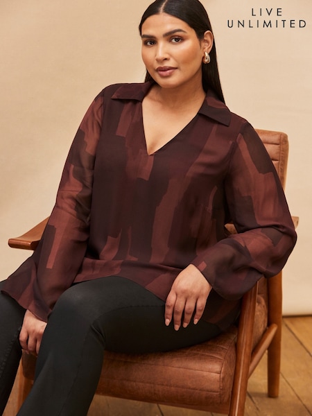 Live Unlimited Brown Abstract Print V-Neck Collared Tunic (Y00199) | €101