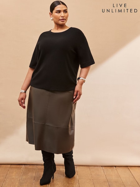 Live Unlimited Green Faux Leather Seam Detail Midi Skirt (Y00202) | €105