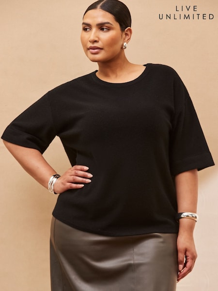 Live Unlimited Black Ribbed Detail Round Neck T-Shirt (Y00203) | €91