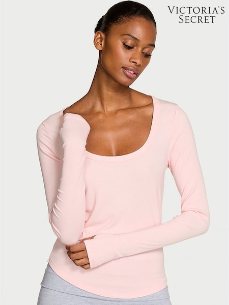 Victoria's Secret Pretty Blossom Pink Ribbed Scoop Long Sleeve T-Shirt (Y00213) | €53