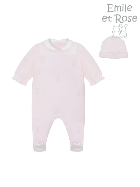 Emile Et Rose Pink	Kallie All-In-One With Collar, Embroidered Bunnies & Hat (Y00281) | R814
