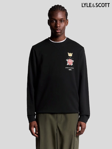 Lyle & Scott Black Rose and Crown Graphic Print Crew Neck Sweatshirt (Y00331) | AED408