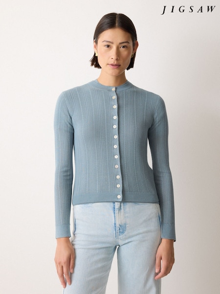 Jigsaw Blue Fine Pointelle Cable Cardigan (Y00366) | €126