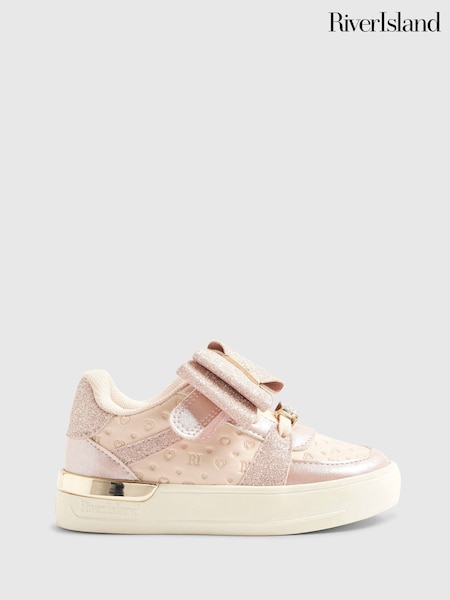 River Island Pink Bow Glitter Trainers (Y00435) | €32