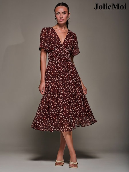 Jolie Moi Red Chiffon Tie Back Detail Midi Dress (Y00692) | €95