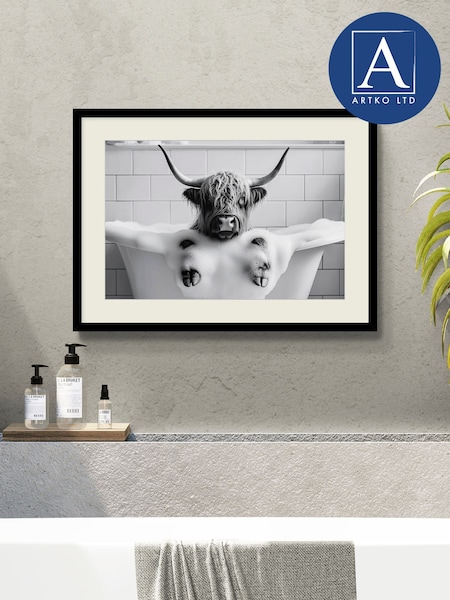Artko Black Mood for a Soak Highland Cow in Bath Framed Art (Y00732) | €116
