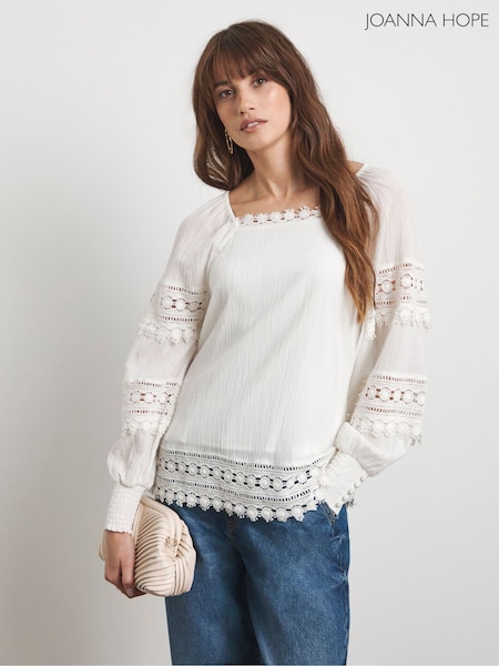 Joanna Hope Crinkle White Blouse With Premium Trims (Y00814) | €79