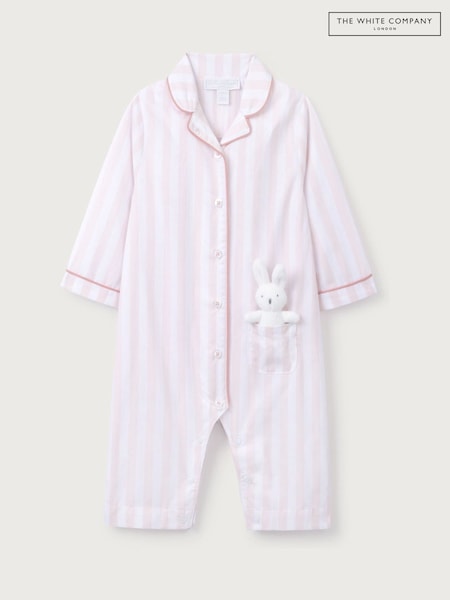 The White Company Pink Stripe Bunny Toy Classic Sleepsuit (Y00837) | AED175
