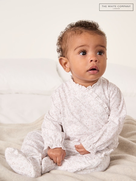 The White Company White Clementine Floral Frill Wrap Sleepsuit (Y00841) | ‏128 د.إ.‏