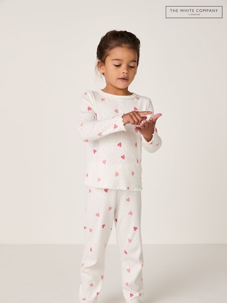 The White Company Pink Pointelle Frill Neckline Heart Regular Fit Pyjamas (Y00851) | €37